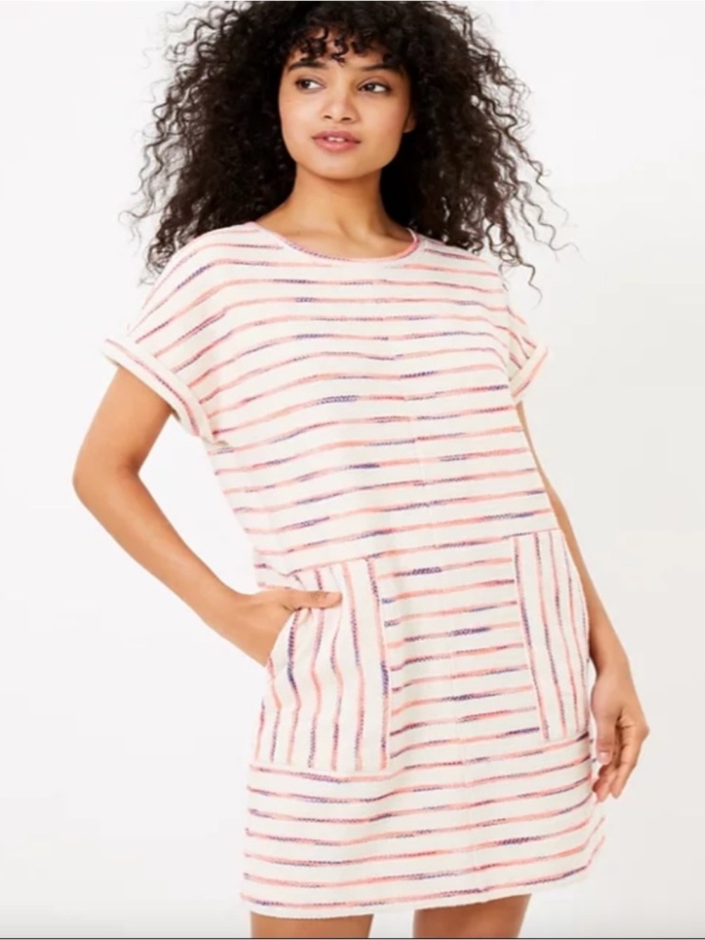 Lou & Grey Pink, Blue and White Striped Towel-Knit Mini Dress